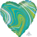 18" Marblez Blue Green Foil Heart Balloon